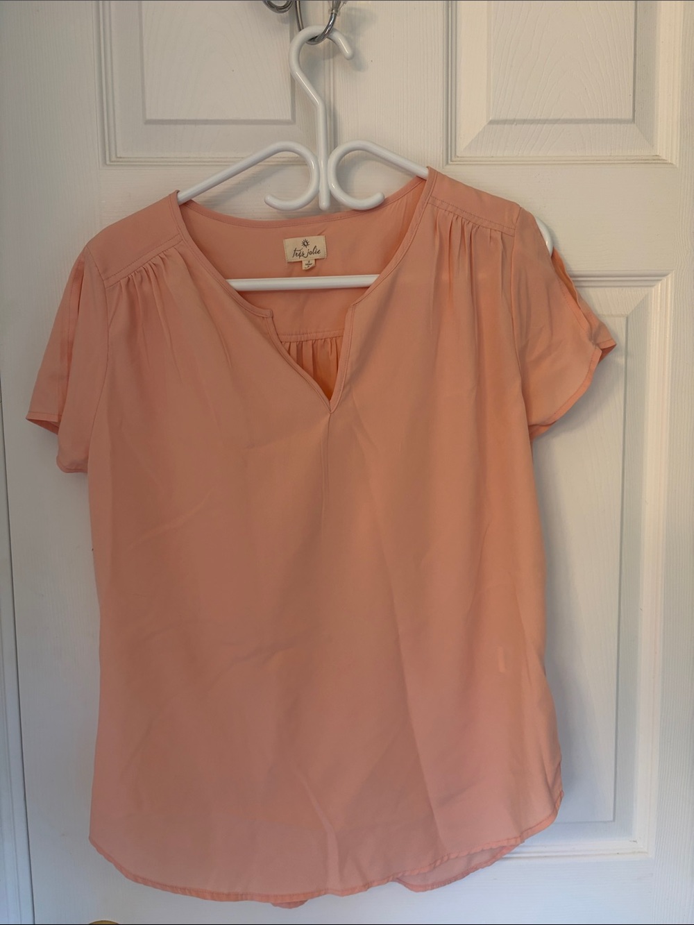 Tres Jolie Accessories Peach Flutter Sleeve V-Neck Blouse